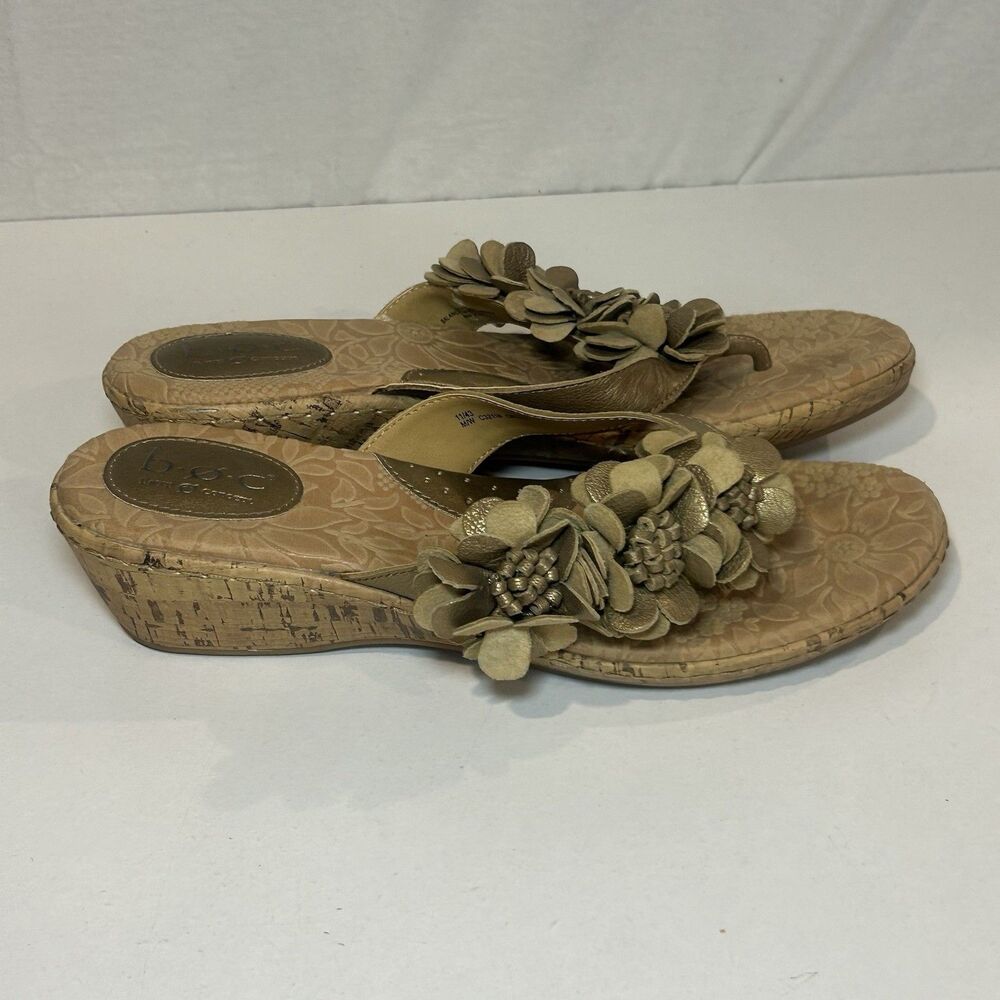 BOC Born Concept Womens Sandals Size 11M Gold Floral Leather Cork Wedge